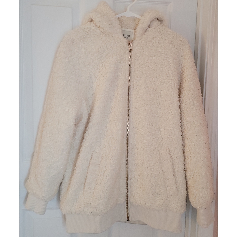 Cream Heavyweight Teddy Coat Jacket Medium